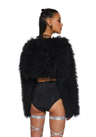 Midnight Hype Faux Fur Shrug - Black