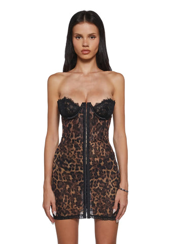 Captivating Gazes Slip Dress - Leopard