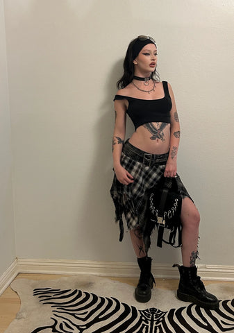 Warp Plaid Midi Skirt
