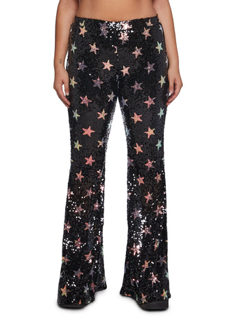 Celestial Groove Sequin Flare Pants