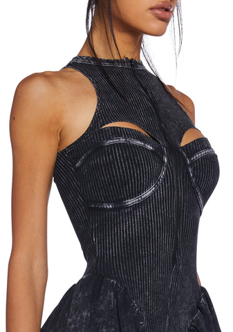 Sound Distortion Cut Out Romper Dress - Black