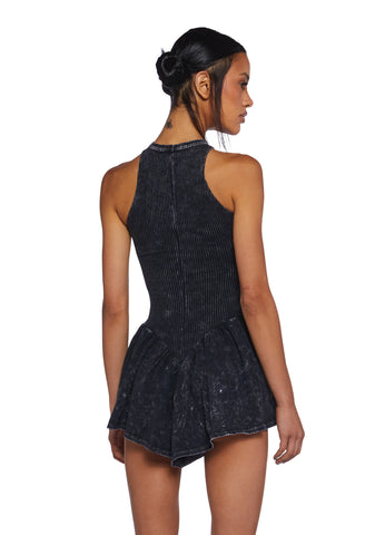 Sound Distortion Cut Out Romper Dress - Black