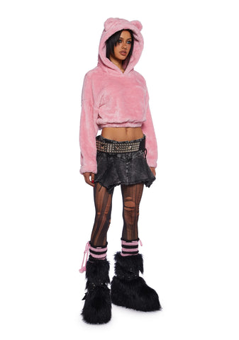 Bear It All Faux Fur Hoodie - Pink