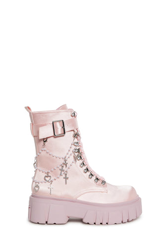 Holy Revelation Combat Boots - Light Pink