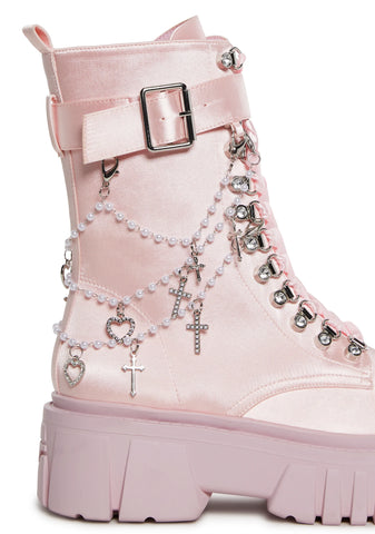 Holy Revelation Combat Boots - Light Pink