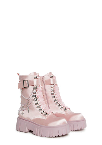 Holy Revelation Combat Boots - Light Pink