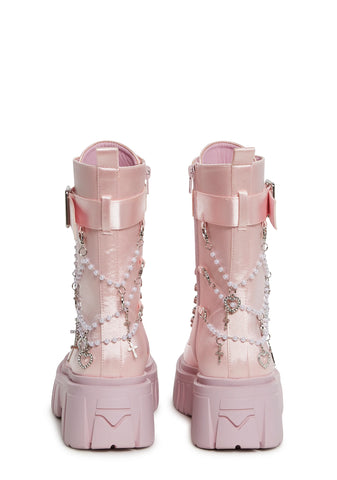 Holy Revelation Combat Boots - Light Pink