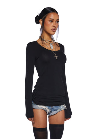 Casual Meetups Long Sleeve Top - Black