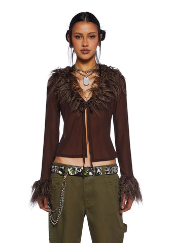 Rebel Charm Long Sleeve Top - Brown