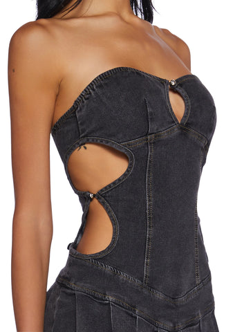 Not Stressed Denim Mini Dress - Black