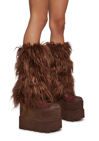 Up My Tempo Faux Fur Leg Warmers - Brown