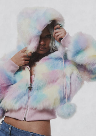 Candy Blossom Faux Fur Hoodie - Pastel