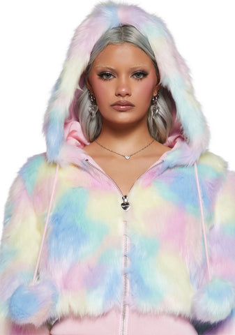 Candy Blossom Faux Fur Hoodie - Pastel