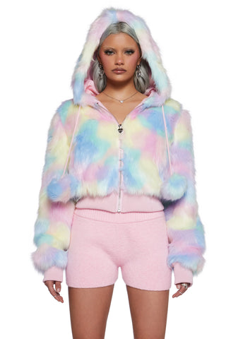 Candy Blossom Faux Fur Hoodie - Pastel