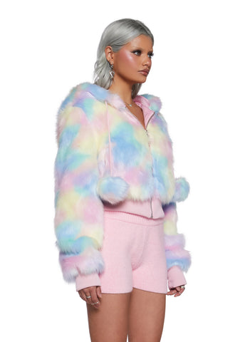 Candy Blossom Faux Fur Hoodie - Pastel