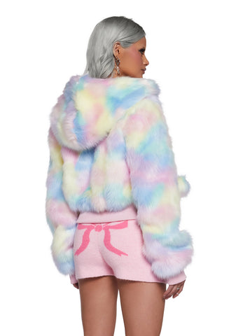 Candy Blossom Faux Fur Hoodie - Pastel