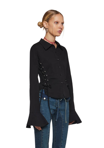 Rare Moment Collared Top - Black