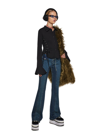 Rare Moment Collared Top - Black