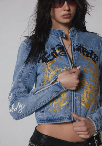 Dragon Panther Denim Moto Jacket