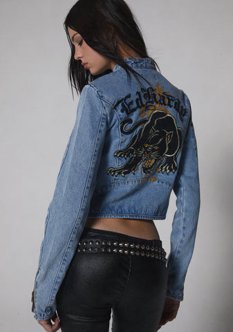 Dragon Panther Denim Moto Jacket