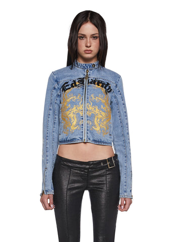 Dragon Panther Denim Moto Jacket