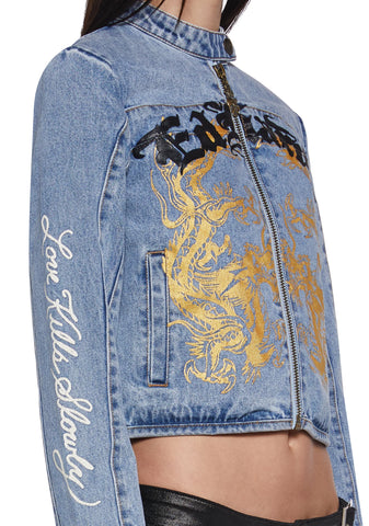 Dragon Panther Denim Moto Jacket