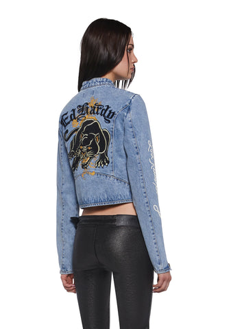 Dragon Panther Denim Moto Jacket