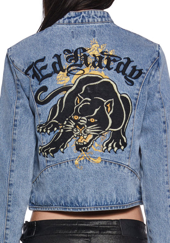 Dragon Panther Denim Moto Jacket