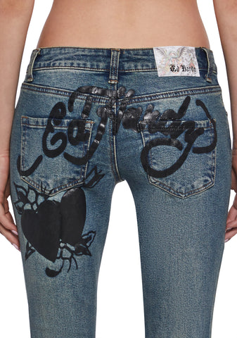 Butterfly Denim Flared Jeans