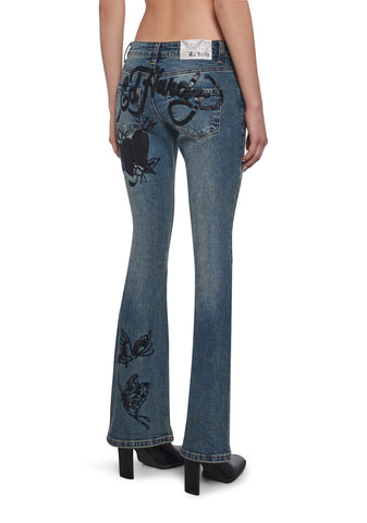 Butterfly Denim Flared Jeans
