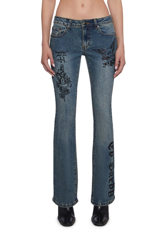 Butterfly Denim Flared Jeans