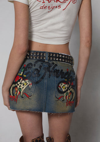 Snake Hearts Denim Skirt