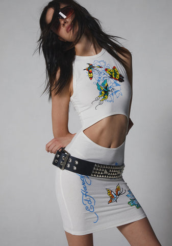 Butterfly Cut Out Ribbed Dress