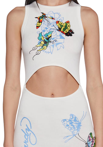 Butterfly Cut Out Ribbed Dress