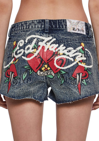 Heart Dagger Denim Shorts