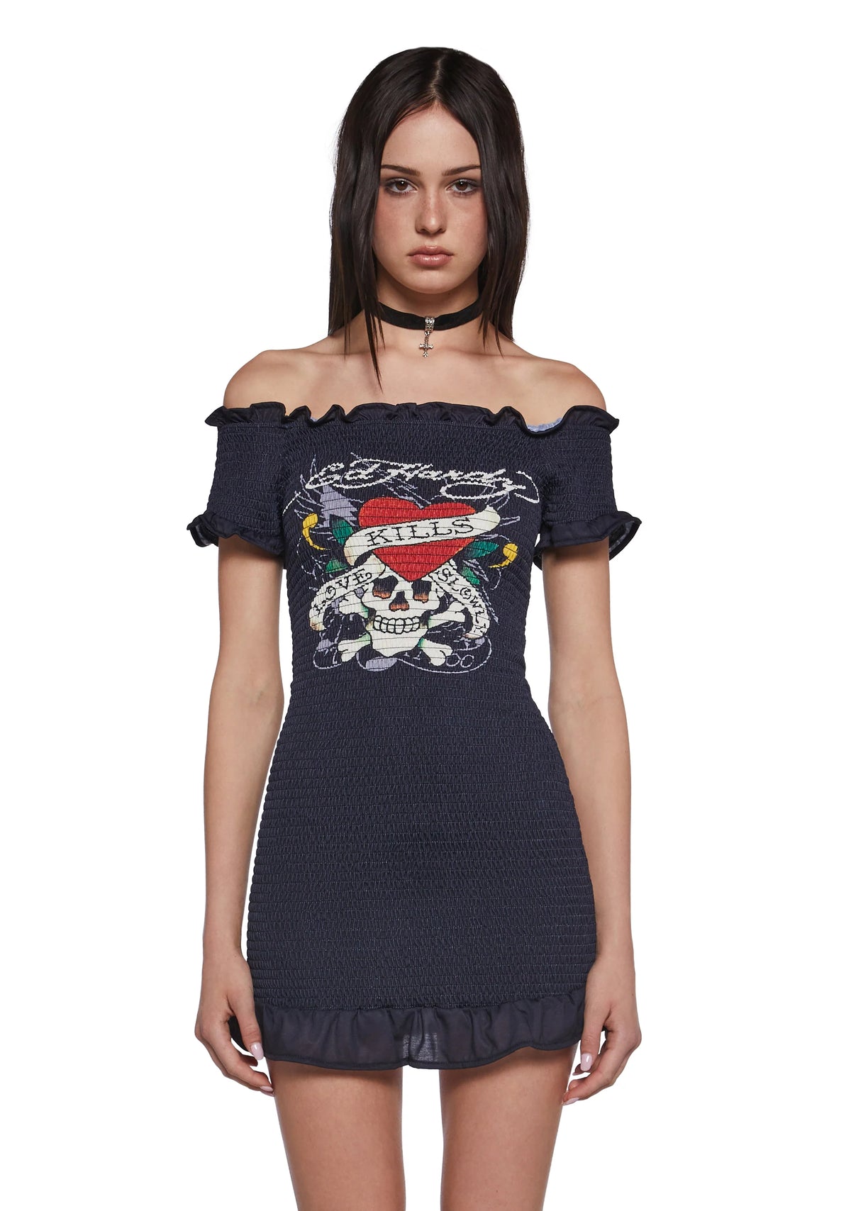 Skull Smocked Mini Dress