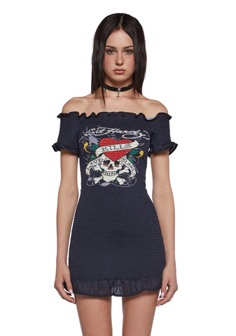Skull Smocked Mini Dress