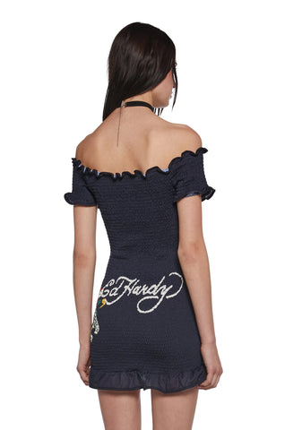 Skull Smocked Mini Dress