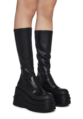 New Fans Wedge Stretch Boots - Black