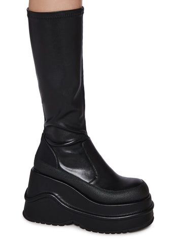 New Fans Wedge Stretch Boots - Black