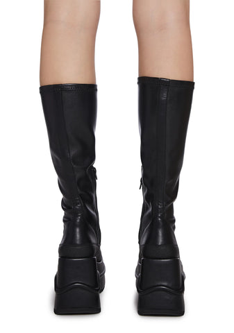 New Fans Wedge Stretch Boots - Black