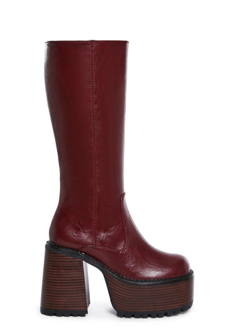 Vintage Soul Knee High Boots - Burgundy