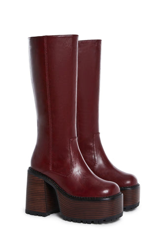 Vintage Soul Knee High Boots - Burgundy