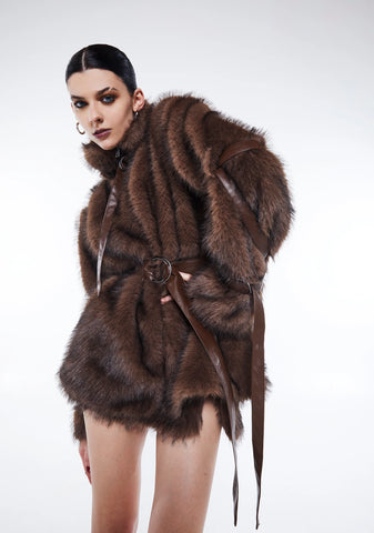Chamber Faux Fur Jacket With Removable Sleeves - Dark Brown