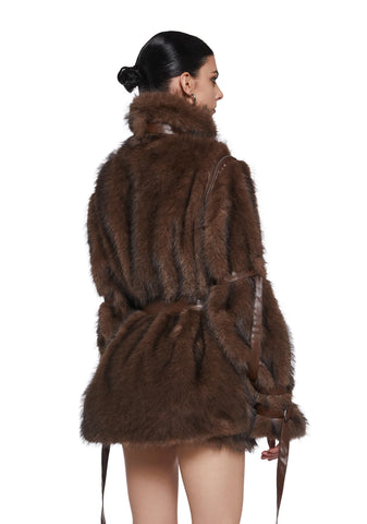 Chamber Faux Fur Jacket With Removable Sleeves - Dark Brown