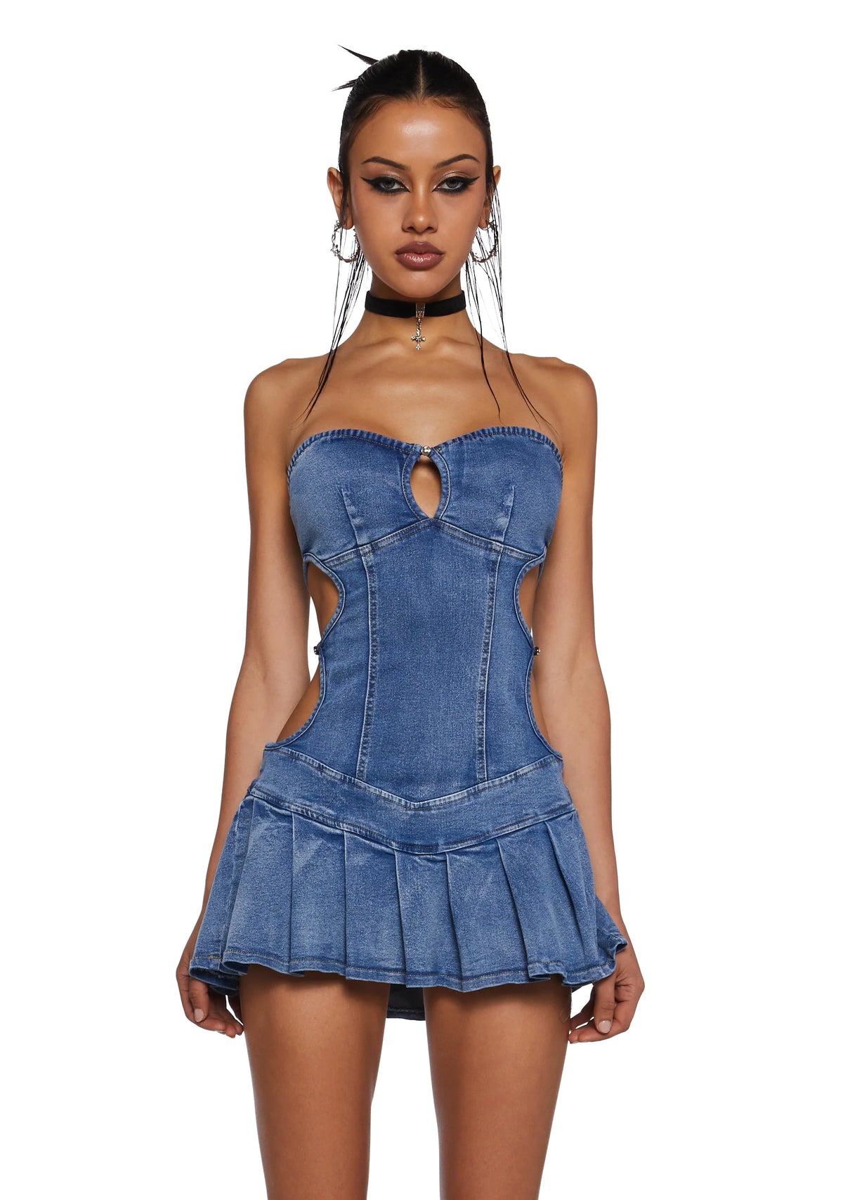 Not Stressed Denim Mini Dress - Light Blue
