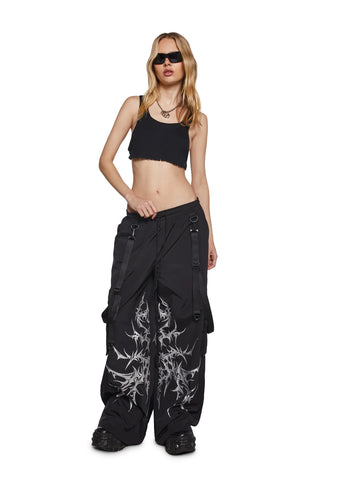 Cyber Noir Wide Leg Cargo Pants