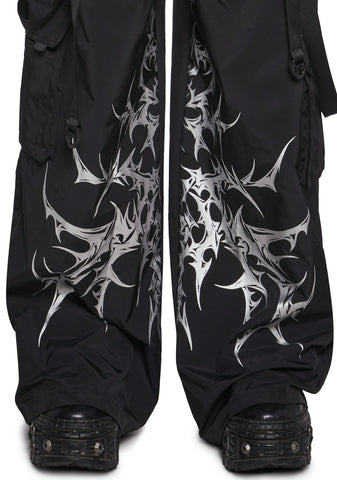 Cyber Noir Wide Leg Cargo Pants