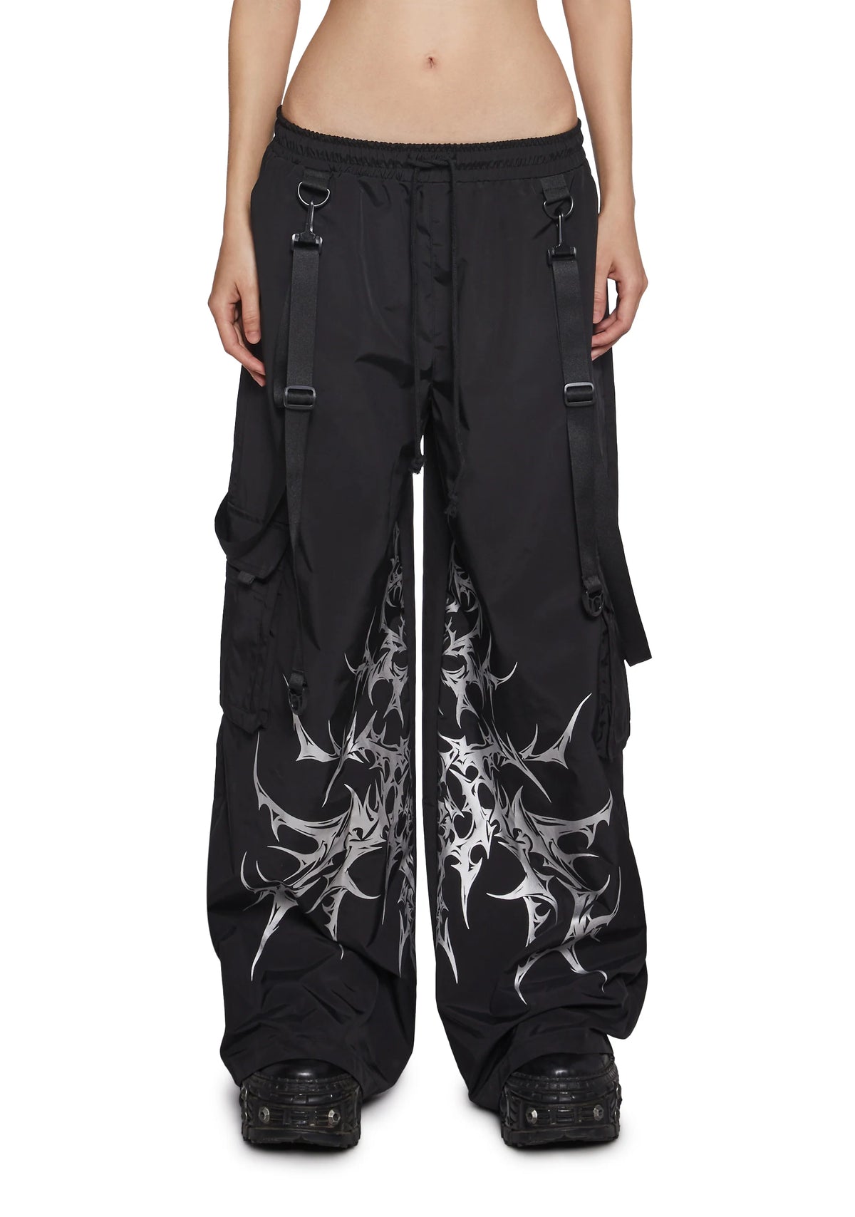Cyber Noir Wide Leg Cargo Pants