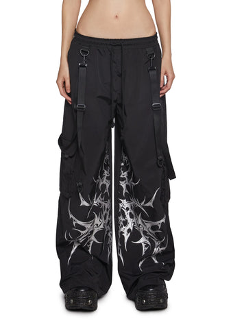 Cyber Noir Wide Leg Cargo Pants